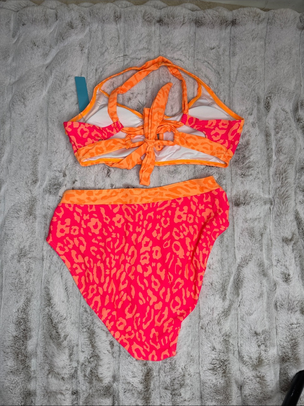 Neon Pink & Orange V‑Neck High Waist Bikini - Picture 5 of 8